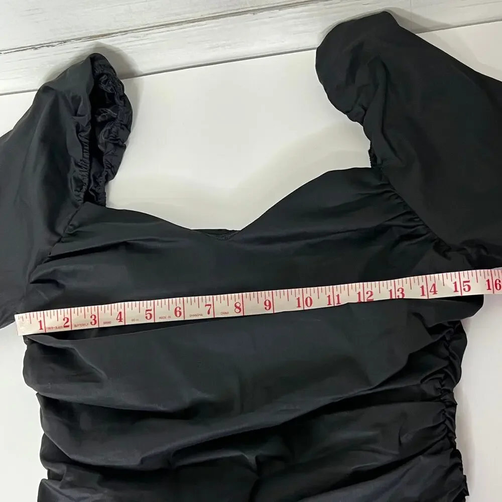 ASTR the Label Black Sweetheart Ruched Puff Long Sleeve Blouse Size Medium